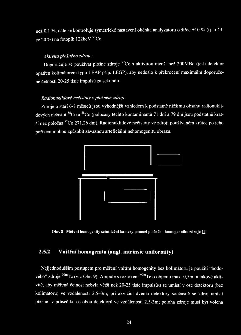 než 0,1 %, dále se kontroluje symetrické nastavení okénka analyzátoru o šířce +10 % (tj. o šířce 20 %) na fotopík 122keV 57 Co.
