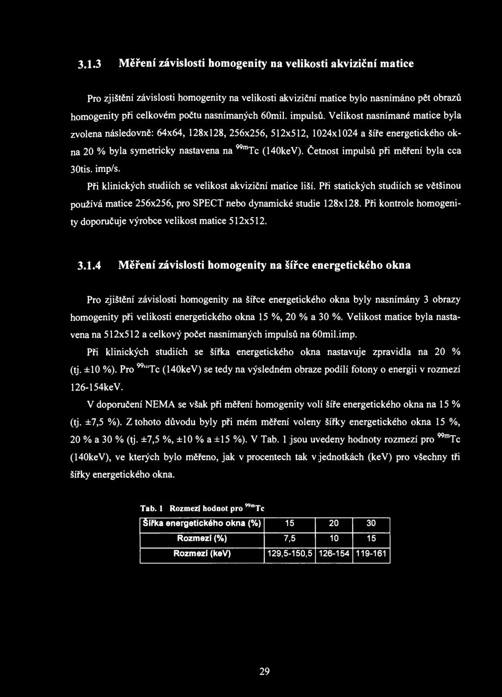 3.1.3 Měření závislosti homogenity na velikosti akviziční matice Pro zjištění závislosti homogenity na velikosti akviziční matice bylo nasnímáno pět obrazů homogenity při celkovém počtu nasnímaných