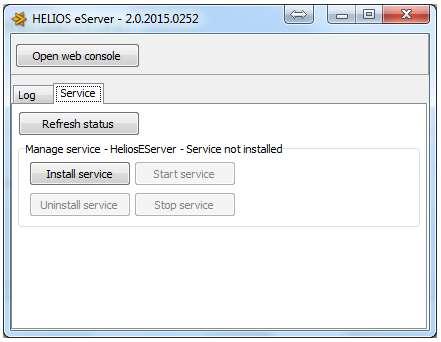 10. Pokud chcete nainstalovat službu do Windows, tak v okně eserveru klikněte na záložku Service. 11. Pro instalaci služby klikněte na tlačítko "Install service".