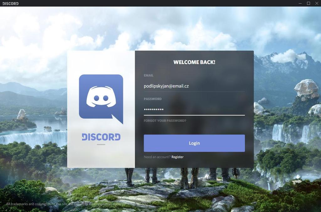 PROGRAM DISCORD - PŘIHLÁŠENÍ Pro přihlášení zadejte email a heslo k Vašemu účtu na Discordu Po přihlášení Vám může Discord nabídnout