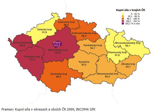 The differences in per capita purchasing power in the Czech regions Source: