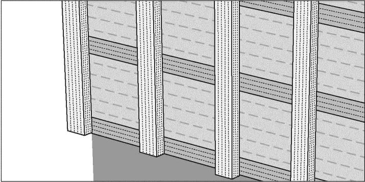 Světlá vzdálenost mezi horizontálními latěmi se volí dle šířky izolačních desek, optimálně cca 60 cm, vždy však musí být o cca 5 mm menší, než je šířka vkládané izo- lační desky.