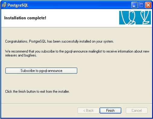 Instalace PostgreSQL a PostGIS l) Instalace je kompletní, doporučuje se restartovat počítač. Obrázek 5-11 Instalace PostrgeSQL Samotná databáze PostgreSQL se ovládá pomocí příkazové řádky.