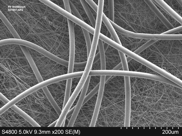 250 nanometer average diameter meltblown on 20 micron