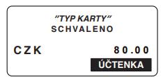 Pokud je transakce zamítnutá, nebo neúspěšná, k EET registraci platby nedojde. MASTERCARD CELKEM 80.00CZK SCHVALENO Účtenka k úspěšné transakci se pro zákazníka vytiskne automaticky.