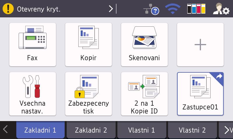 [Zabezpece -ny tisk] Stiskněte k vyvolání možnosti [Zabezpeceny tisk]. [USB] Stiskem vstupte do nabídky USB a zvolte možnosti [Sken do USB] nebo [Primy tisk].