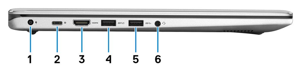 Vlevo GUID-87F8E205-EF5D-40AF-B856-E3750FC8ABE5 1 Port napájecího adaptéru Slouží k připojení napájecího adaptéru jako zdroje napájení a k nabíjení baterie. 2 Port USB 3.1 1.