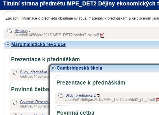 osnova funguje jako informační rozcestník nabízející informace o kurzu a odkazy na studijní materiály jednotlivých