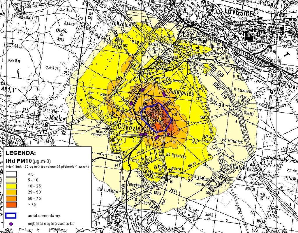 SUSPENDOVANÉ ČÁSTICE PM 10 MAXIMÁLNÍ DENNÍ KONCENTRACE OKOLÍ