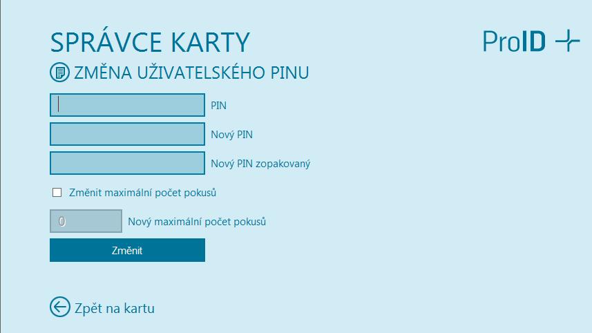 Levá část zobrazuje připojená zařízení (tokeny, čipové karty) a objekty na připojených zařízeních (klíče, certifikáty), pravá část zobrazuje informace o vybraném zařízení či objektu, příkazy a funkce.