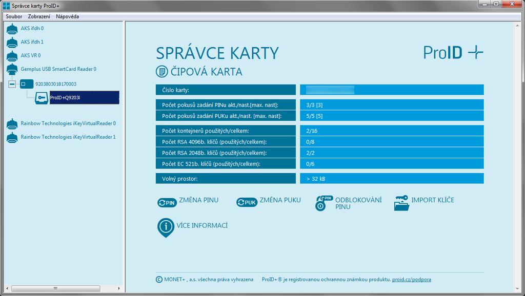 4.4. Kontrola servisního klíče Servisní klíč je nutný pro zajištění identifikace čipové karty v systému certifikační autority a využívá se pro zabezpečení komunikace při předávání žádosti o certifikát.