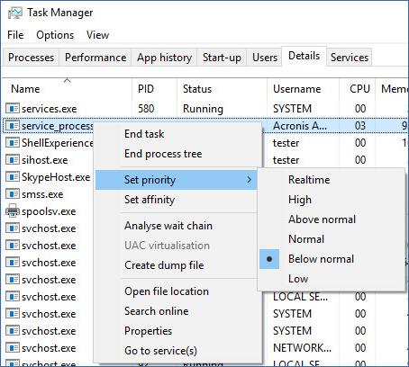 Tato možnost nastavuje prioritu procesu zálohování ve Windows (service_process.exe) a v Linuxu a macos (service_process).