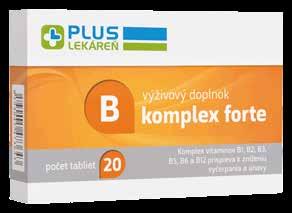 B komplex forte 20 tbl alebo 100 tbl Komplex vitamínov B1, B2, B3, B5, B6 a B12 prispieva k zníženiu vyčerpania a únavy, správnej látkovej premene dôležitej pre tvorbu energie a k správnemu