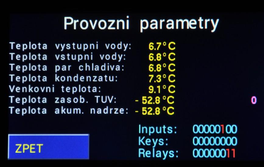 Strana 17 Přehled provozních parametrů Vyvoláte stiskem teploty v levém dolním rohu Standardně osazené