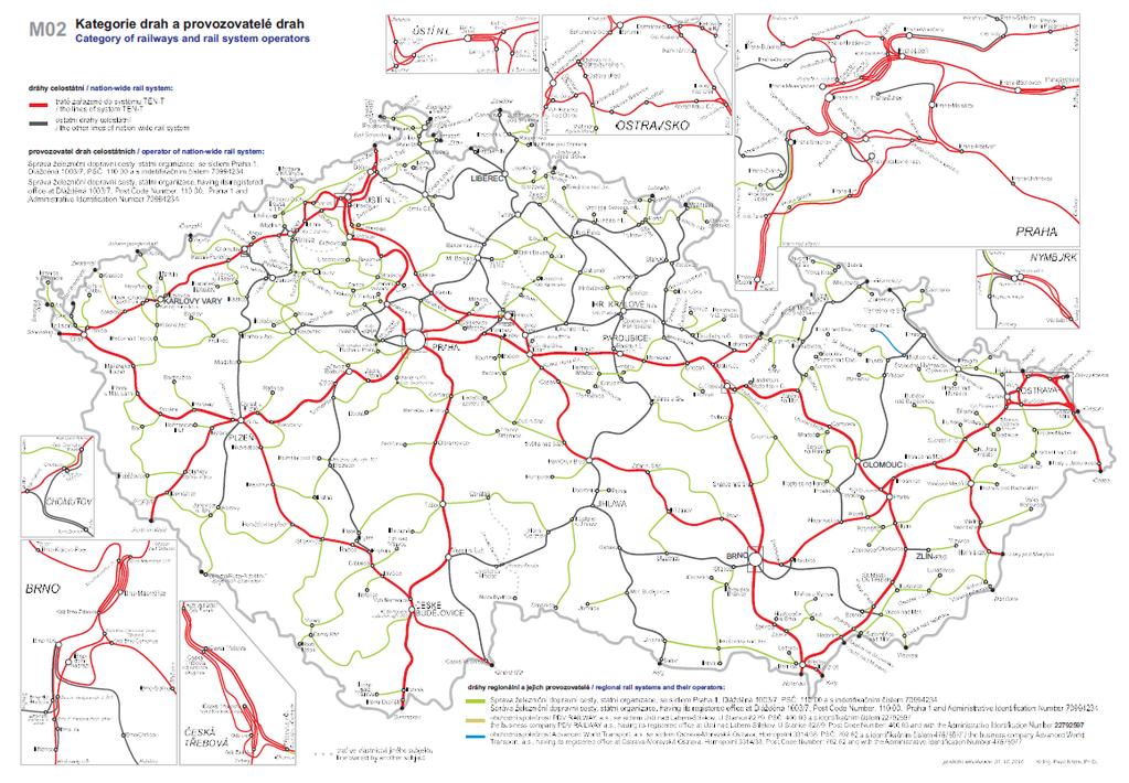 Na obrázku č. 1 je na mapě vidět rozsah železniční sítě na území ČR s uvedením kategorií drah.