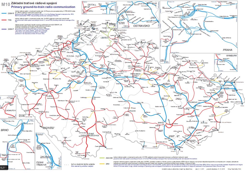 2.3.3. Komunikační systémy Pro řízení drážní dopravy jsou na železniční síti provozovány následující traťové rádiové systémy: digitální rádiový systém GSM-R v pásmu 900 MHz, analogový rádiový systém