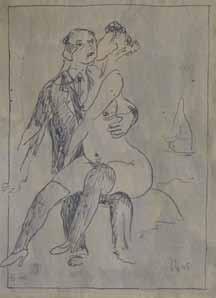 Vlastimil Beneš (1919 1981) V erotickém salonu kresba, pero, 1945, 30 x 21 cm,