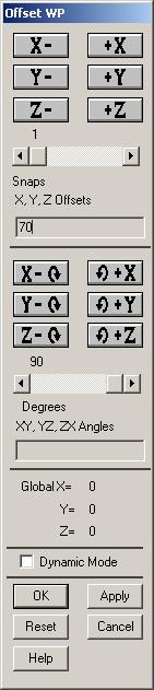 Utility Menu > WorkPlane > Offset WP by Increments Objeví se panel (Obr. 23), napsat do kolonky X,Y,Z Offset: 70 (ENTER) WPOFF,70 WP se přesune o 70mm ve směru osy X.