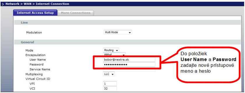 3 Konfigurácia smerovača (router) Prihláste sa do Vášho smerovača podľa Príručky k rýchlej inštalácii splittra a smerovača (routra) ZyXEL Prestige XY a upravte nastavenia podľa nasledujúceho