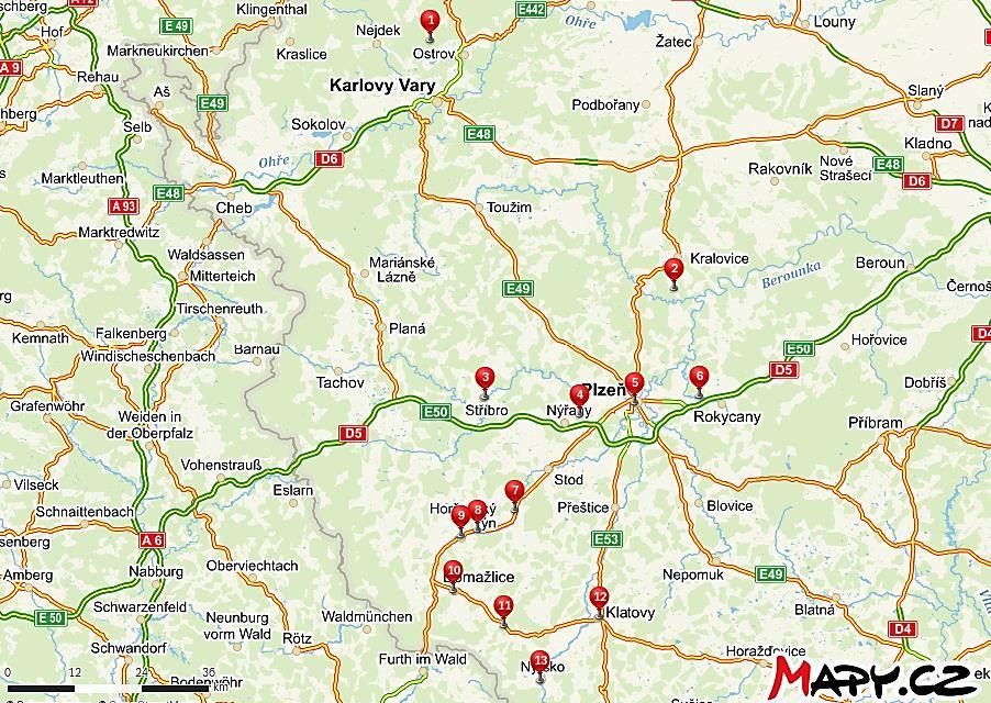 Příloha 2: Mapa lokalit odběru vzorků Číslo Lokalita (obec) 1 Merklín 2 Kočín 3 Stříbro 4 Tlučná 5 Plzeň