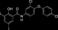 rafoxanid N-[3-chlór-4-(4-chlórfenoxy)fenyl]-2-hydroxy-3,5-dijódbenzamid, C 19 H 11 Cl 2 I 2 NO 3, M r 626,01.