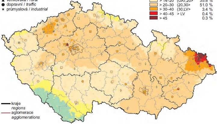 Obrázek 24 - Rozložení průměrné roční imisní koncentrace PM 10