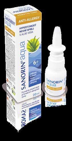 Sanorin Aqua ANTI-ALLERGY sprej 20 ml pomáhá tlumit příznaky alergické rýmy aloe vera zvlhčuje nosní sliznici a chrání ji před alergeny Zdravotnický prostředek.