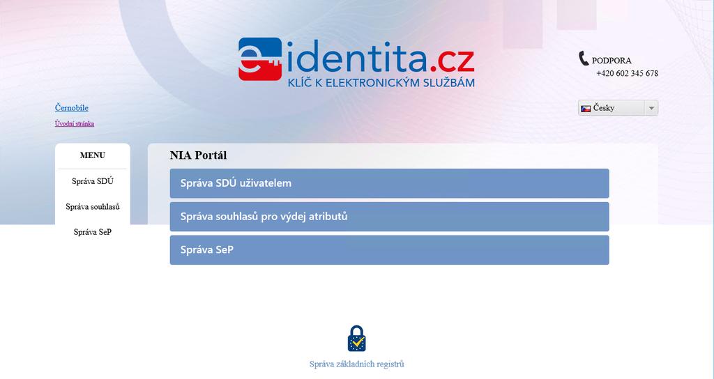 NIA portál NIA PORTÁL Registrován jako SeP Oddělené oblasti s různými typy přihlašování Subjektem definované údaje (telef. Číslo, adresa doručení, email.