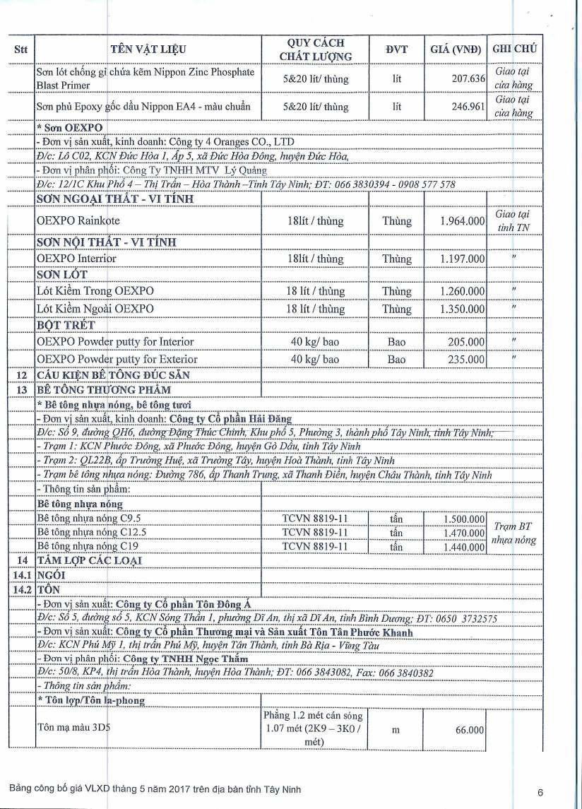 12 13 TEN VAT LIEU Son lot chiing gi china kern Nippon Zinc Phosphate Blast Prier Son phi Epoxy oc au Nippon EA4 au chuan Be tong nlatra ing Be tong nhda nogg C9.5 Be tong nhda norng C12.