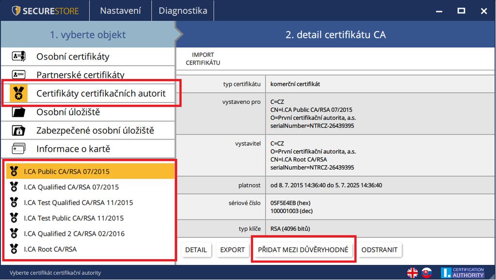 5.4. Registrace osobního certifikátu do Windows Většina aplikací vyžaduje, aby byl osobní certifikát, se kterým požaduje uživatel pracovat, registrovaný ve Windows.