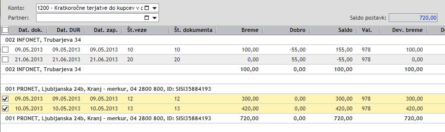 8. Podatek Vrsta knjižbe se po kliku gumba Vnos računa predlaga iz prejšnjega vnosa za tega partnerja. 9.