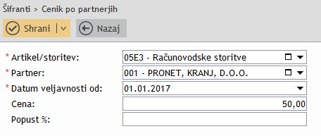 Opomba:»Cenik po partnerjih«velja le za kupce katerim vnesete svoj cenik, ostalim se cene