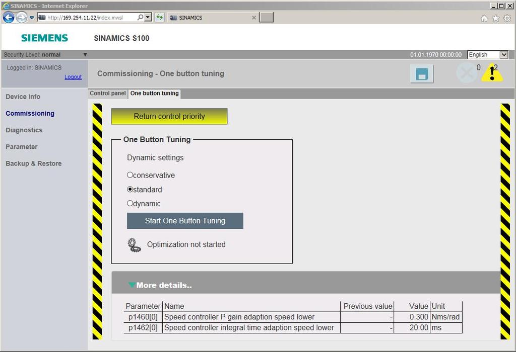 Webserver uživatelská stránka pro uvedení do provozu Ukázka automatické identifikace komponentů