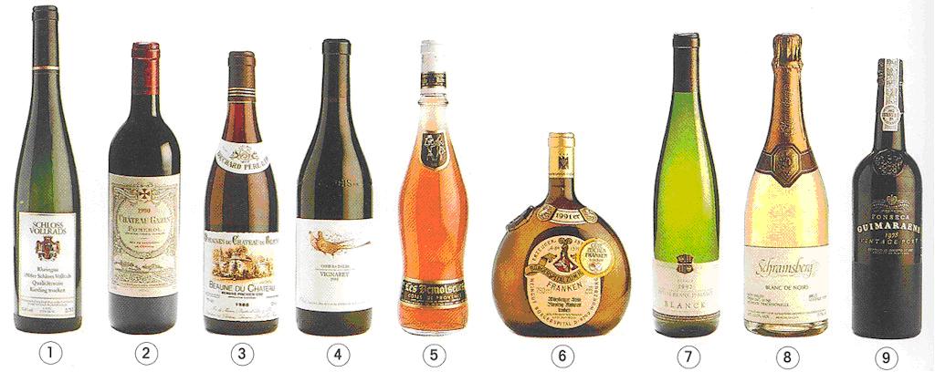 2 Láhev typu bordeaux Moderní forma staré láhve z Bordeaux s širokými, vysokými rameny a válcovitým tělem (antická láhev typu bordeaux se zmenšila na výšku jedné stopy); považuje se za klasiku a