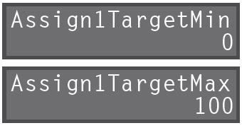 Nastavení paměti frází Parametr Hodnota Vysvětlení Zadání rozsahu cíle (Target Range) Určuje rozsah, ve kterém lze parametr ovládat. Hodnota závisí na parametru, přiřazenému jako cíl (Assign Target).