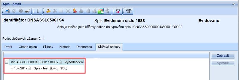 Ddatek k manuálu verze 1.30 Křížvý dkaz na typvý spis: Spis, který je vlžený jak křížvý dkaz d typvéh spisu, je zbrazen ve strmvém zbrazení d spisu k dílu, d kteréh je spis vlžen.