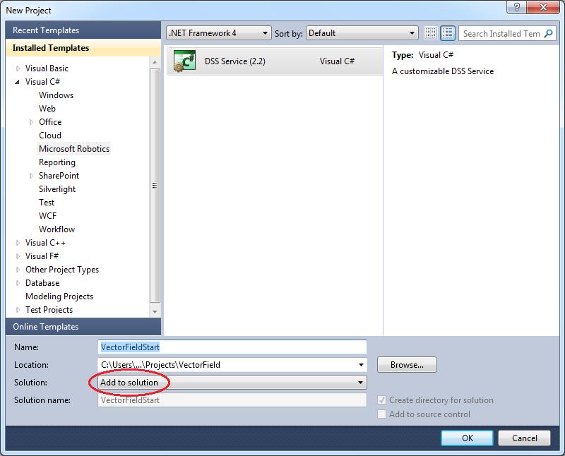 jsou RoboticsCommon a RoboticsCommon.proxy pro použití generických typů vlastních robotickým aplikacím v RDS; Microsoft.Ccr.Adapters.WinForms, Microsoft.Xna.Framework, Simulation.Common, Simulation.