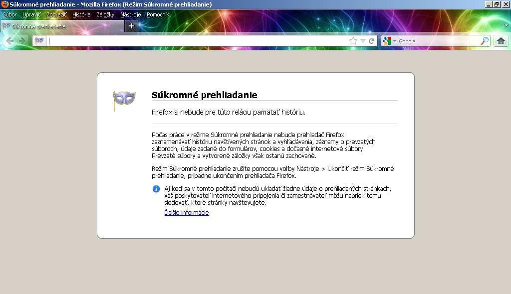 Cez slovné menu Nástroje-Spustiť režim Súkromné prehliadanie sa dostaneme