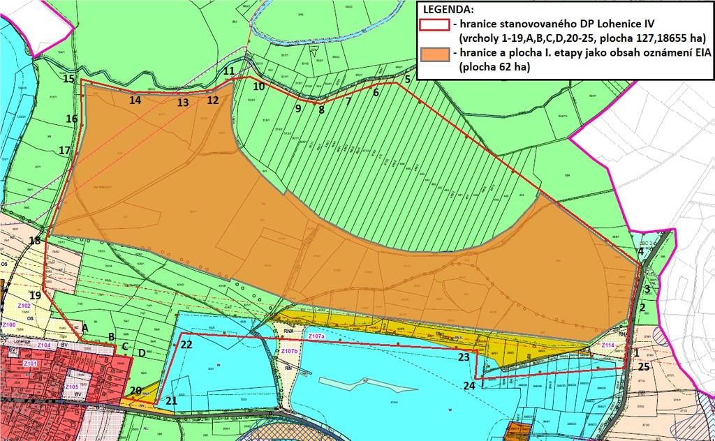 2: Zákres plánované plochy DP Lohenice IV a plochy I Zdroj: Dokumentace zpracovaná dle přílohy č. 4, zákona č. 100/2001 Sb.