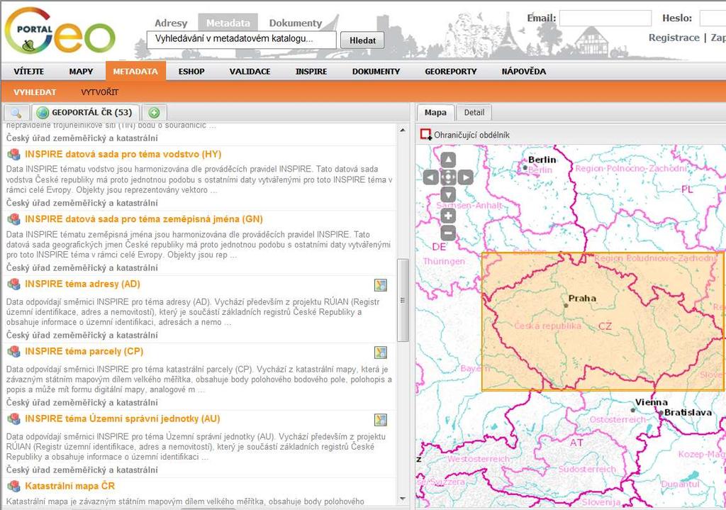 Metadata a síťové služby INSPIRE nad daty resortu ČÚZK