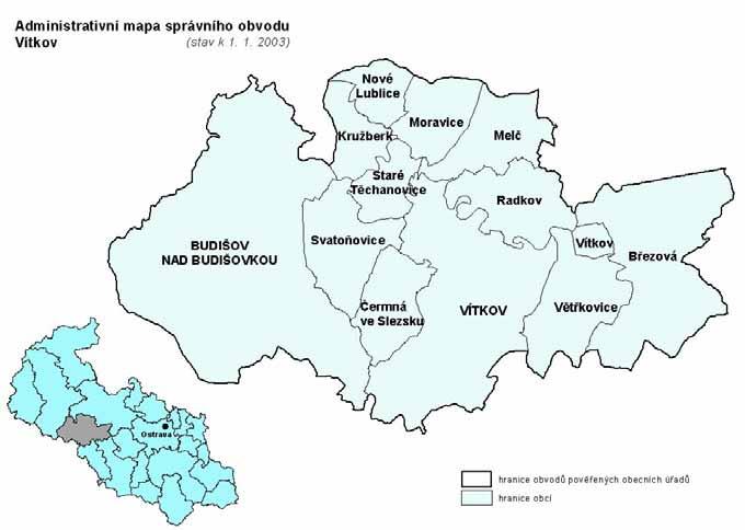 Správní obvod Vítkov se rozkládá v jihozápadní části Moravskoslezského kraje.
