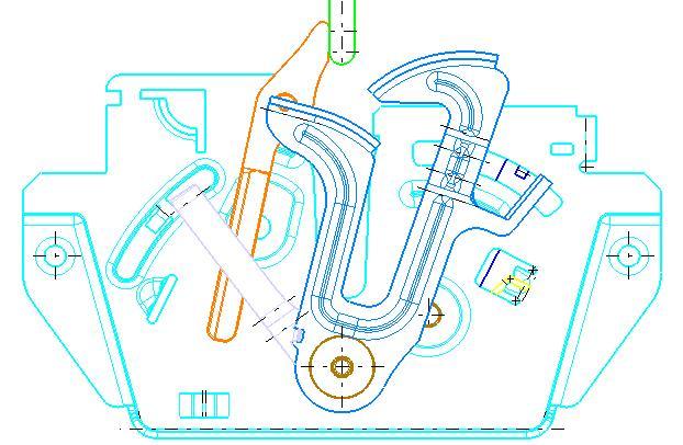 Analýzou bylo ověřeno, že při druhém zatažení k této aretaci dochází. Sliding lever for hook je v otvoru plechu s vůlí 1mm, viz obr. 36. Obr.