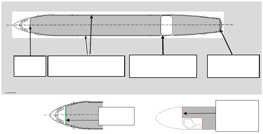 PŘEDPIS L 16/III DOPLNĚK 2 Přední hranice Zkosená vnější šířka potahu, měřená v místě rámového nosníku Trvalé integrované palivové nádrže uvnitř