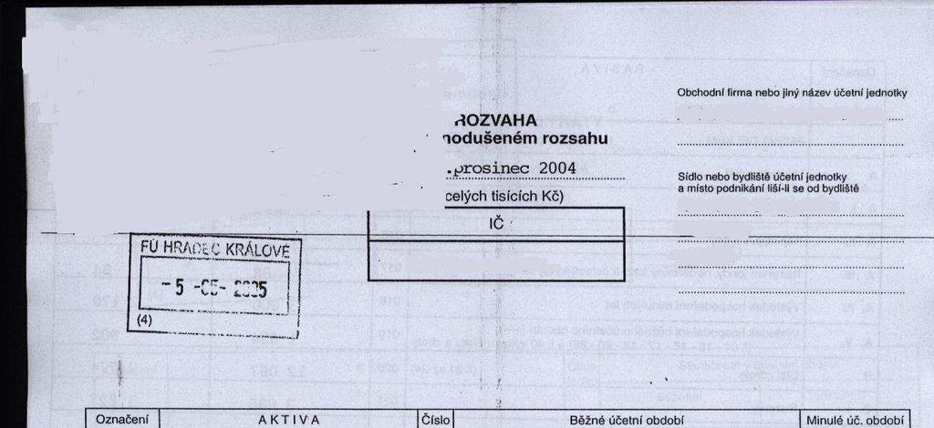 Příklad naskenované Rozvahy Rozvahu a výkaz zisku a ztrát za poslední 2 uzavřená