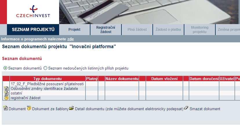 Kliknutím na tuto ikonu vygenerujte novou registrační žádost. Dále pokračujte dle kontextové nápovědy.