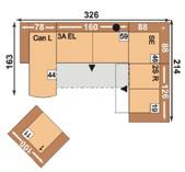 funkcí příčného lůžka, područka vlevo; SE = Špičatý roh; 1,5S R = 1,5-sedák s úložným prostorem, područka vpravo; 1 = Křeslo Plocha lůžka: 200 x 122 cm Can L = Kanape vlevo; 3A EL =