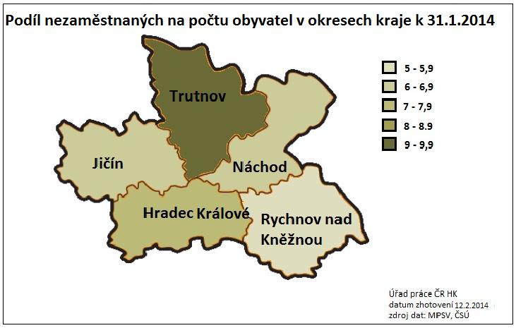 4. Podíl nezaměstnaných osob v jednotlivých krajích ČR k 31.