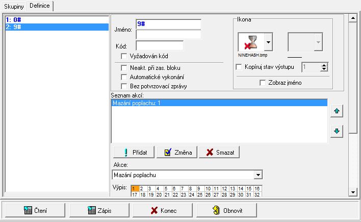 SATEL INT-TSH 15 stavové obrazovky, pokud je povolena volba MAKRA DOSTUPNÁ NA STAVOVÉ OBRAZOVCE). Je-li volba ZEPTEJ SE NA HESLO aktivní, bude nutná autorizace kódem.