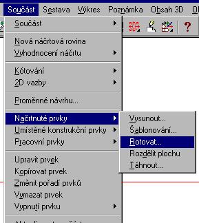 Z roletového menu vybereme příkaz pro tvorbu tělesa rotací. Vyberte spodní vodorovnou hranu jako osu rotace. Dostanete menu rotovat.