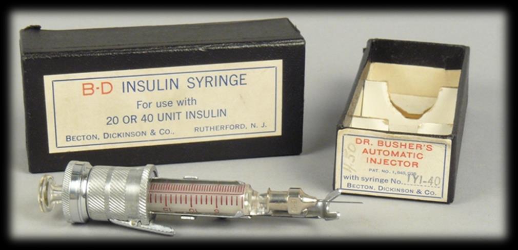 Počátky injekční aplikace inzulínu První injekce